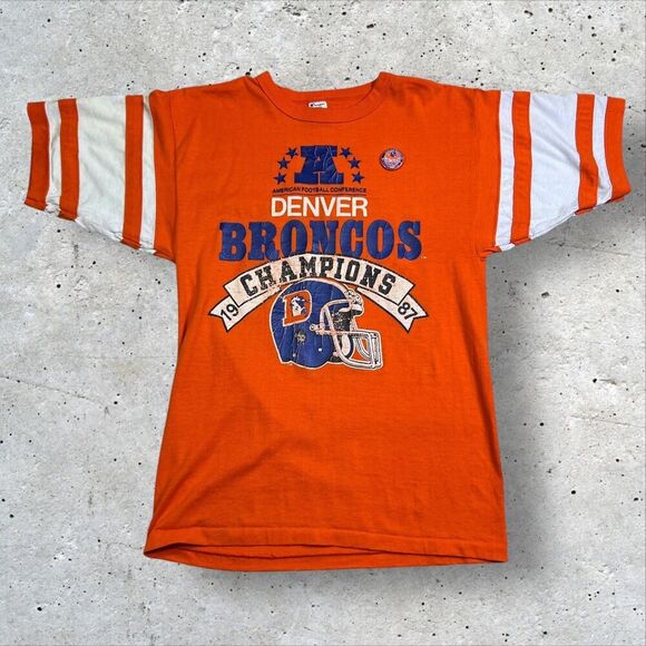 Vintage 1987 Denver Broncos AFC Champs T-Shirt Size Large Orange Graphic Shirt - Picture 1 of 10